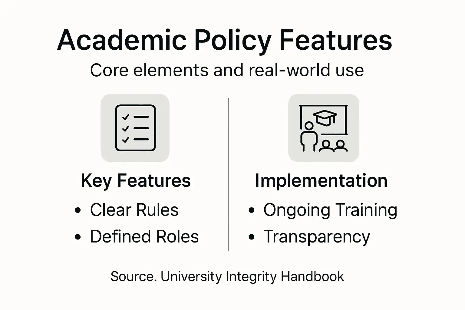 Infographic comparing academic policy features and implementation