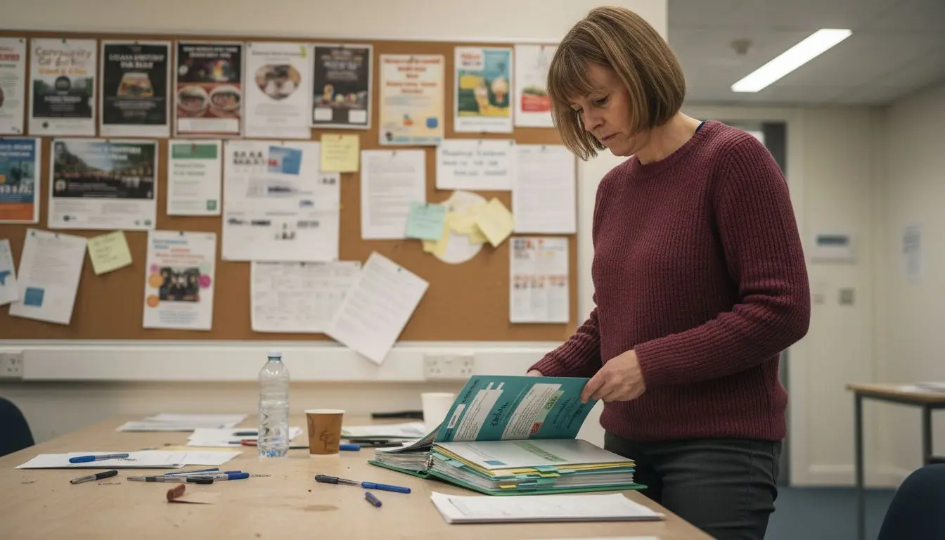 Woman reviewing partnership engagement brochures